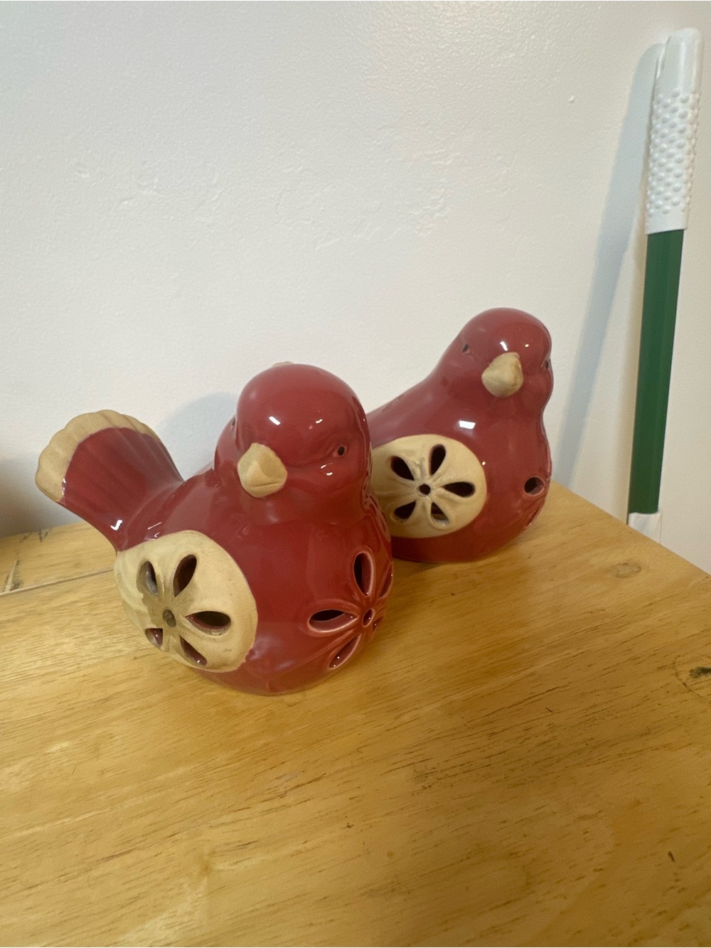 Source Unknown Red and Cream Ceramic Bird Pair